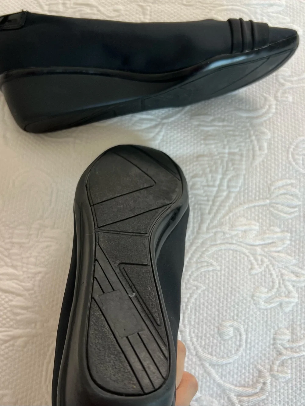 dressbarn Black Wedge Loafers with Glossy Button Accents